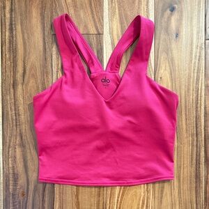 ALO Yoga Pink Crop tank with built in bra, size Small
